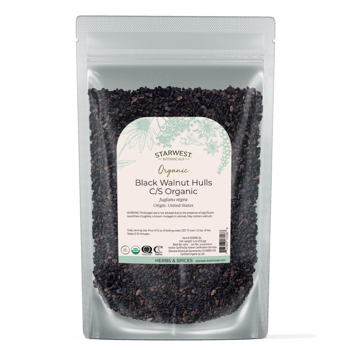 Pochette de 118g de coque de noix noire bio Starwest Botanicals