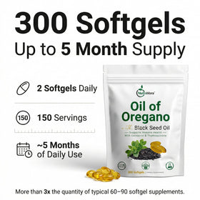 Pochette de NutraVora Huile d'Origan contenant 300 softgels