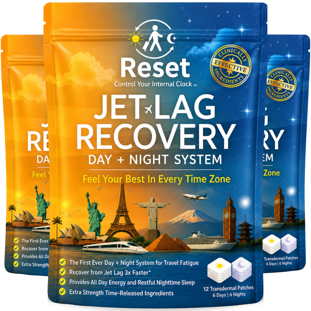 Pochette de patches Reset Jet Lag avec 12 patches