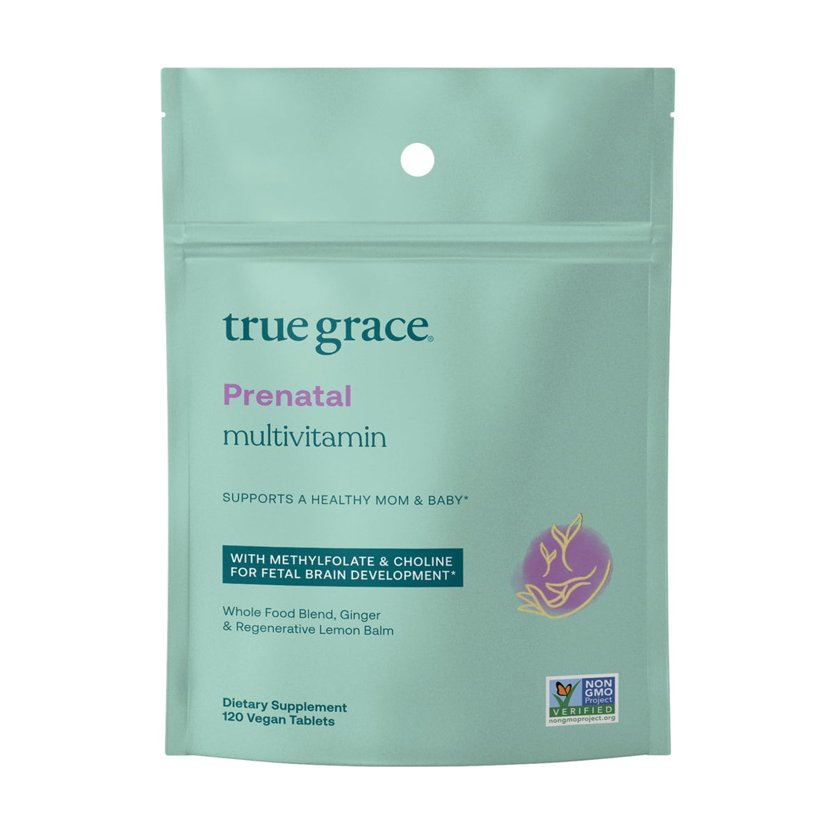 Pochette de recharge de multivitamine prénatale True Grace avec 120 comprimés végétaliens