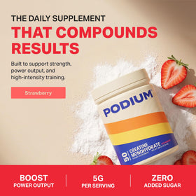 Podium Nutrition Creatine Monohydrate 50 Servings scoop with powder