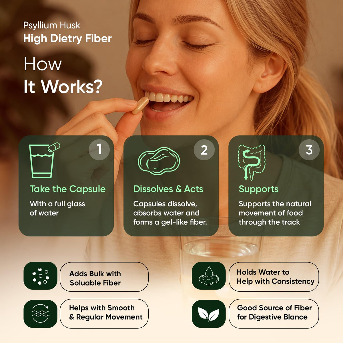 Poignée de capsules de psyllium WeightWorld, vue de dessus