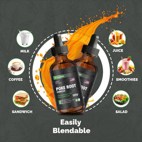 Poke Root Complex 6-en-1 de MagHealth, flacon ouvert avec gouttes