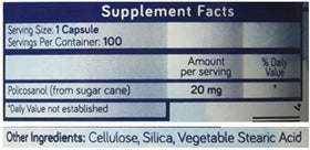 Policosanol 20mg Purethentic Naturals ingrédients sur l'emballage