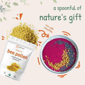 Pollen d'abeille bio Micro Ingredients 480g sur une table en bois