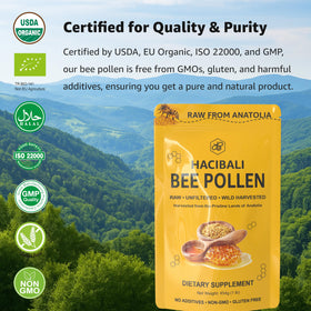 Pollen d'abeille biologique hacıbalı sur un fond en bois