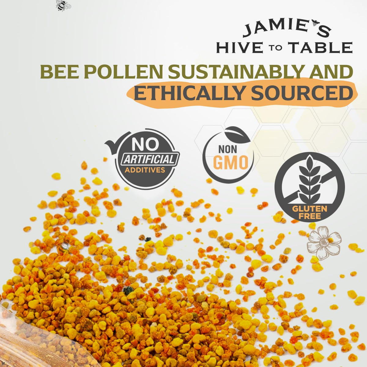 Pollen d'abeille brut 290g sur un bol de flocons d'avoine