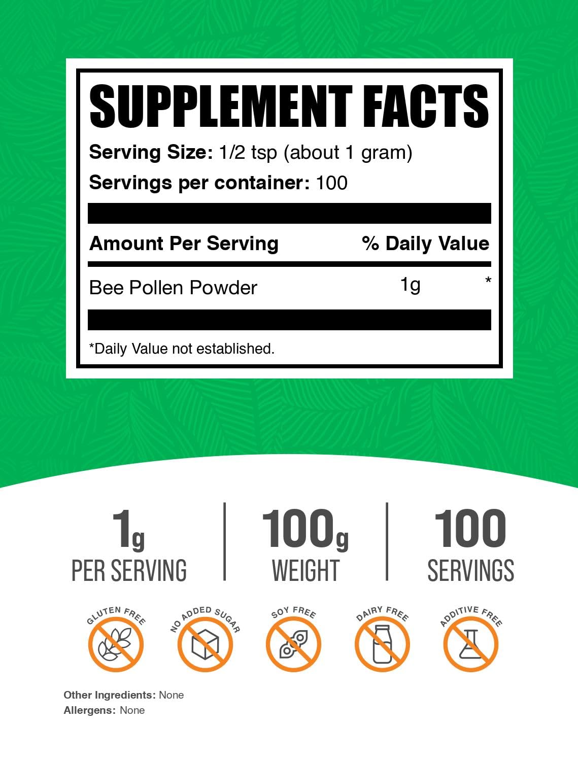Pollen d'abeille BulkSupplements en poudre avec cuillère