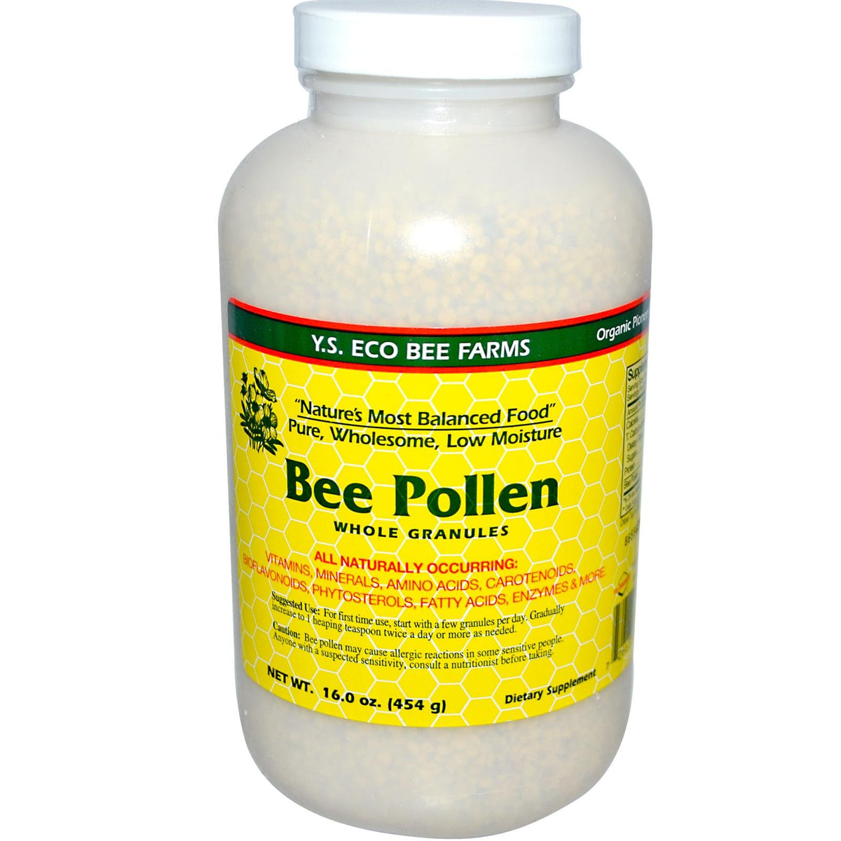 Pollen d'Abeille Granulaire YS Organic 499g - vue de face avec packaging
