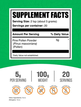 Pollen de Pin en Poudre BulkSupplements 100g, vue latérale