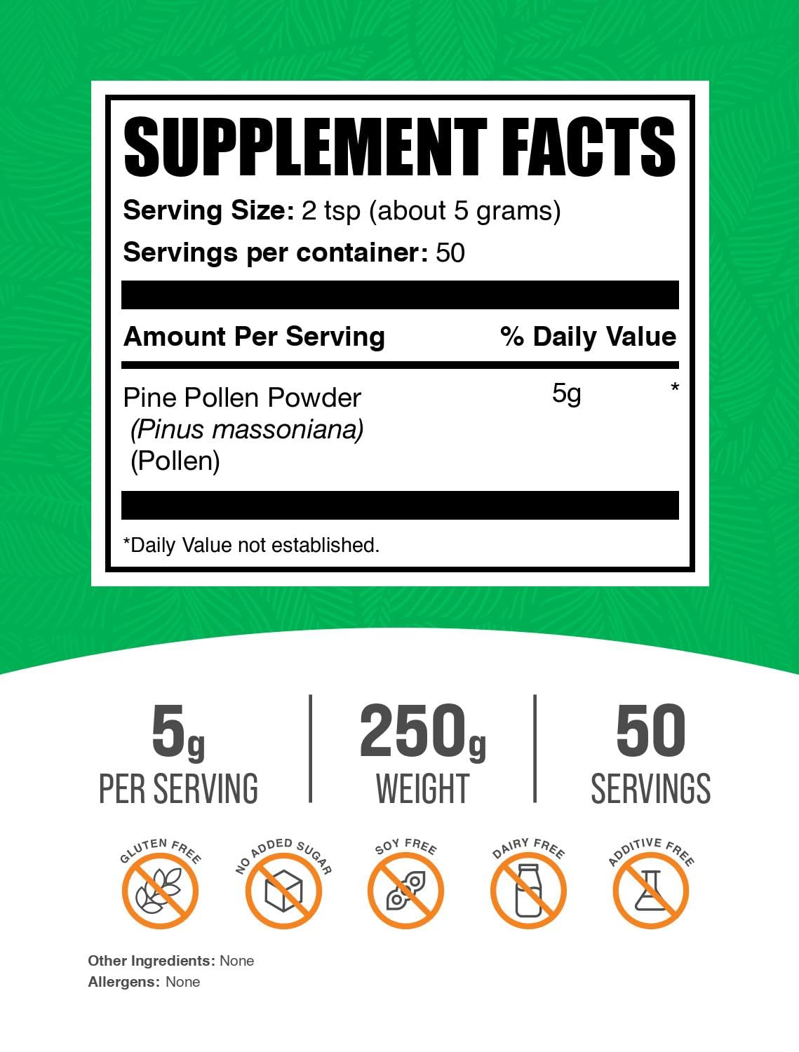Pollen de Pin en Poudre BulkSupplements 250g emballage