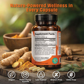 Pomona Wellness Complément Alimentaire Curcuma Bio comprimés sur un fond neutre