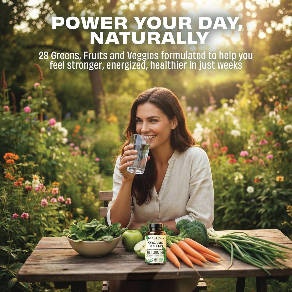 Pomona Wellness Super Greens comprimés dans une main