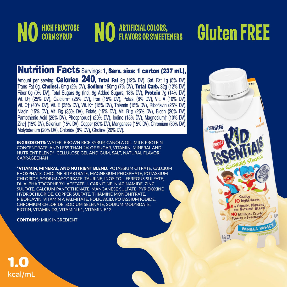 Portion de 240 ml de support Kid Essentials boisson nutritionnelle vanille