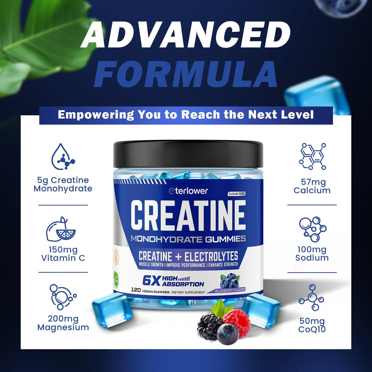 Portion de 3 gummies de créatine monohydrate eterlower