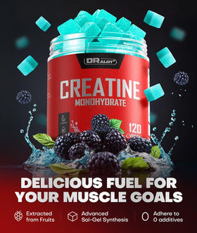 Portion de 4 gummies créatine Dralot Nutrition sur une table