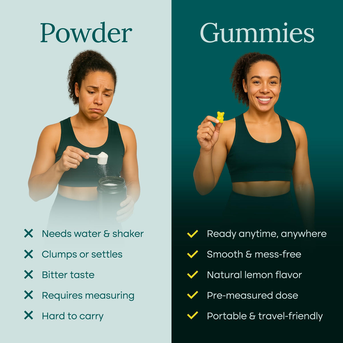 Portion de 4 gummies de créatine Etta Vita sur une table
