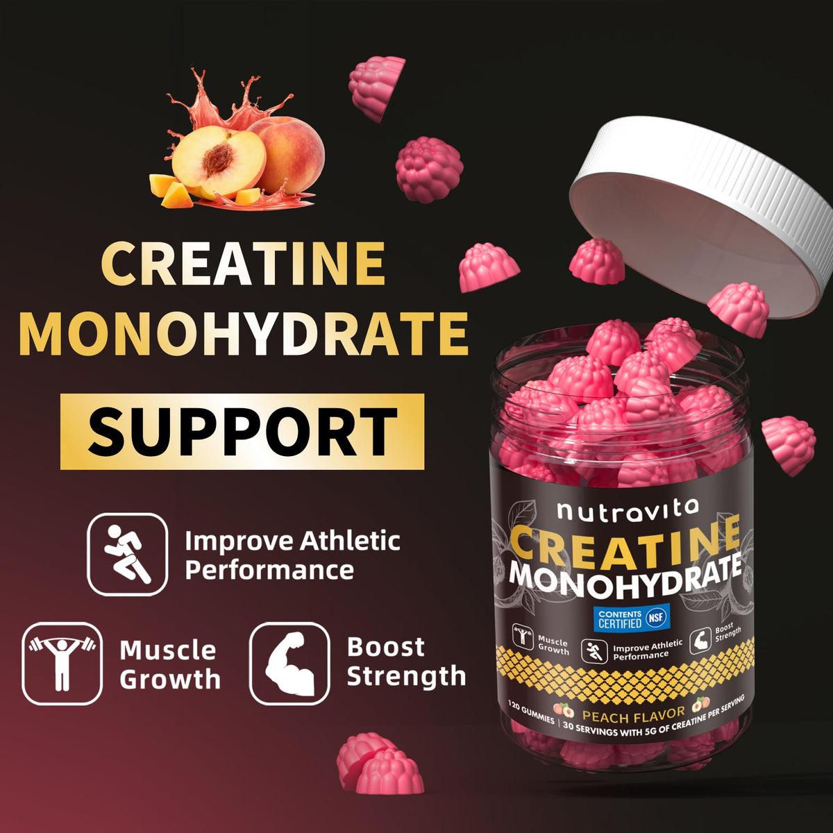 Portion de 4 gummies de créatine monohydrate Nutravita