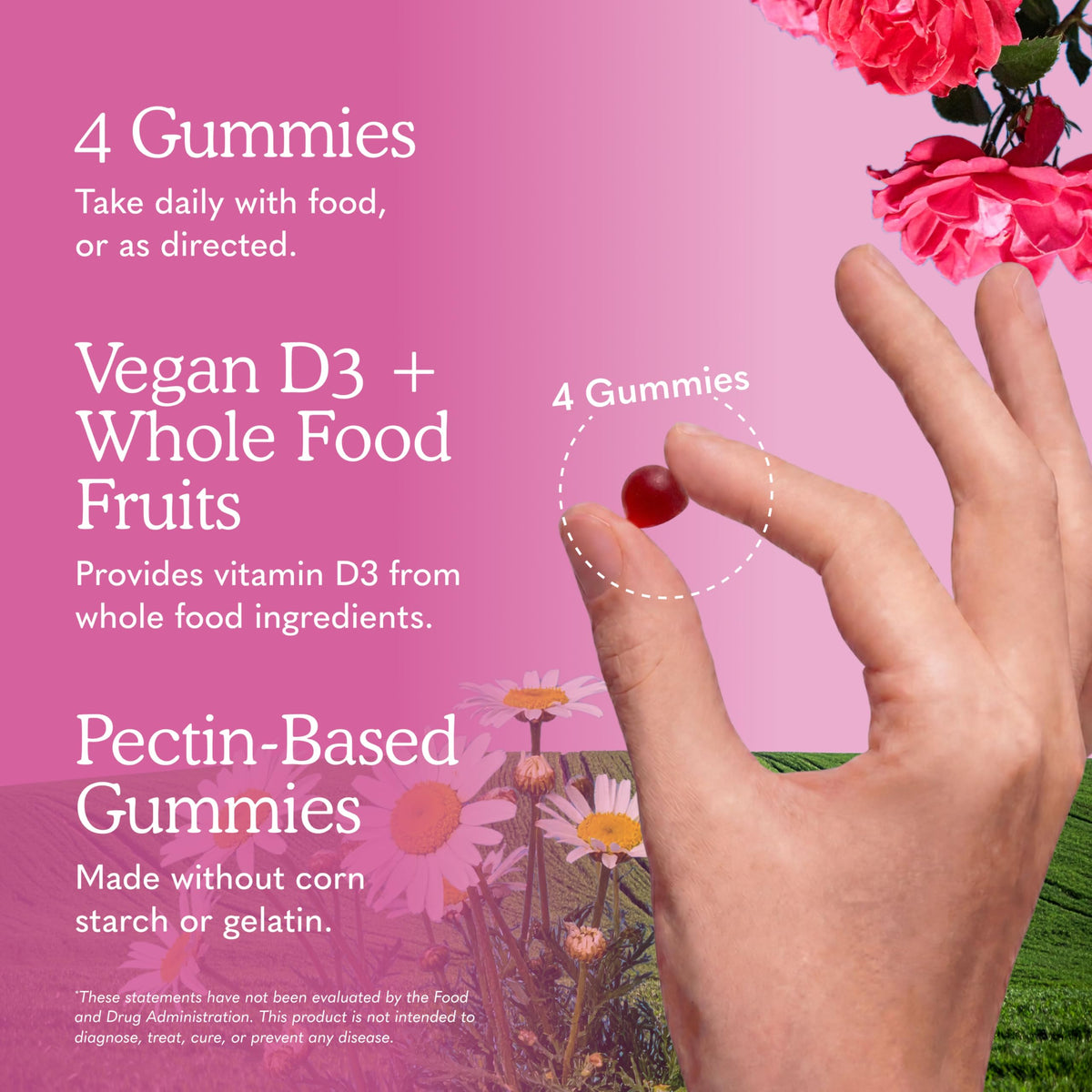 Portion de 4 gummies Garden of Life sur fond blanc