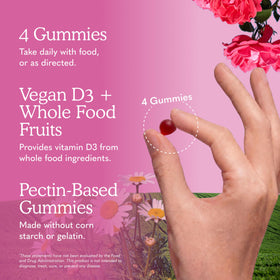 Portion de 4 gummies Garden of Life sur fond blanc