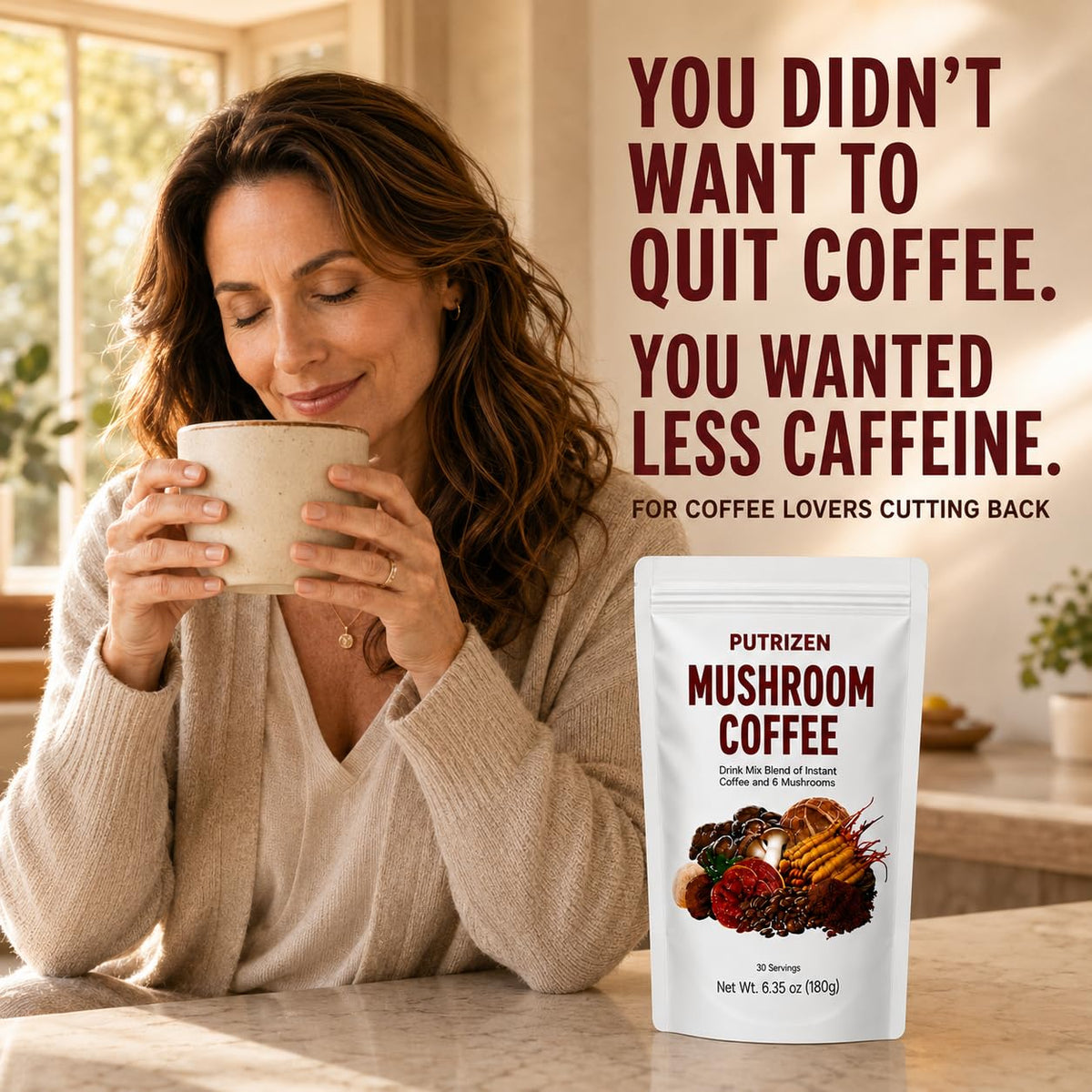 Portion de café aux champignons PUTRIZEN dans une tasse