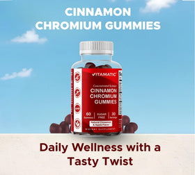 Portion de Gummies Vitamatic, deux pièces sur un fond blanc