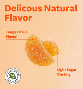Portion de gummies vitamine C vegan sur une table