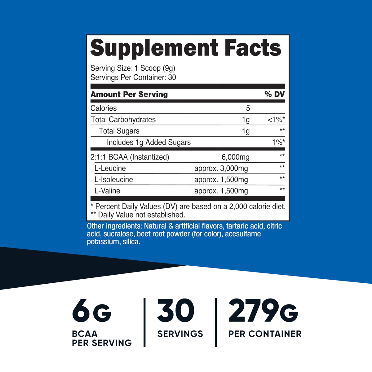 Portion de poudre BCAA Nutricost dans un verre d'eau