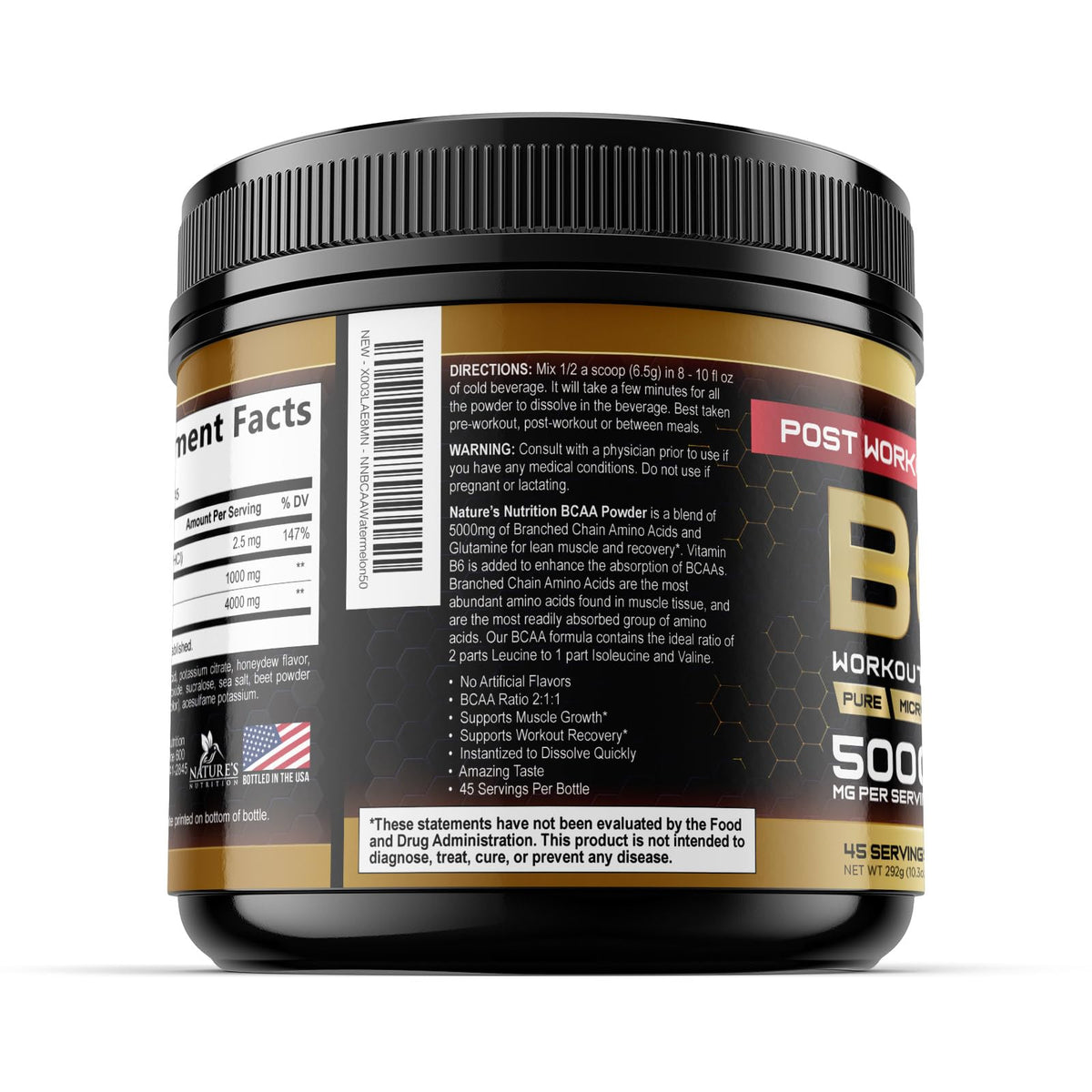 Portion de poudre de récupération musculaire BCAA Nature's Nutrition dans un shaker