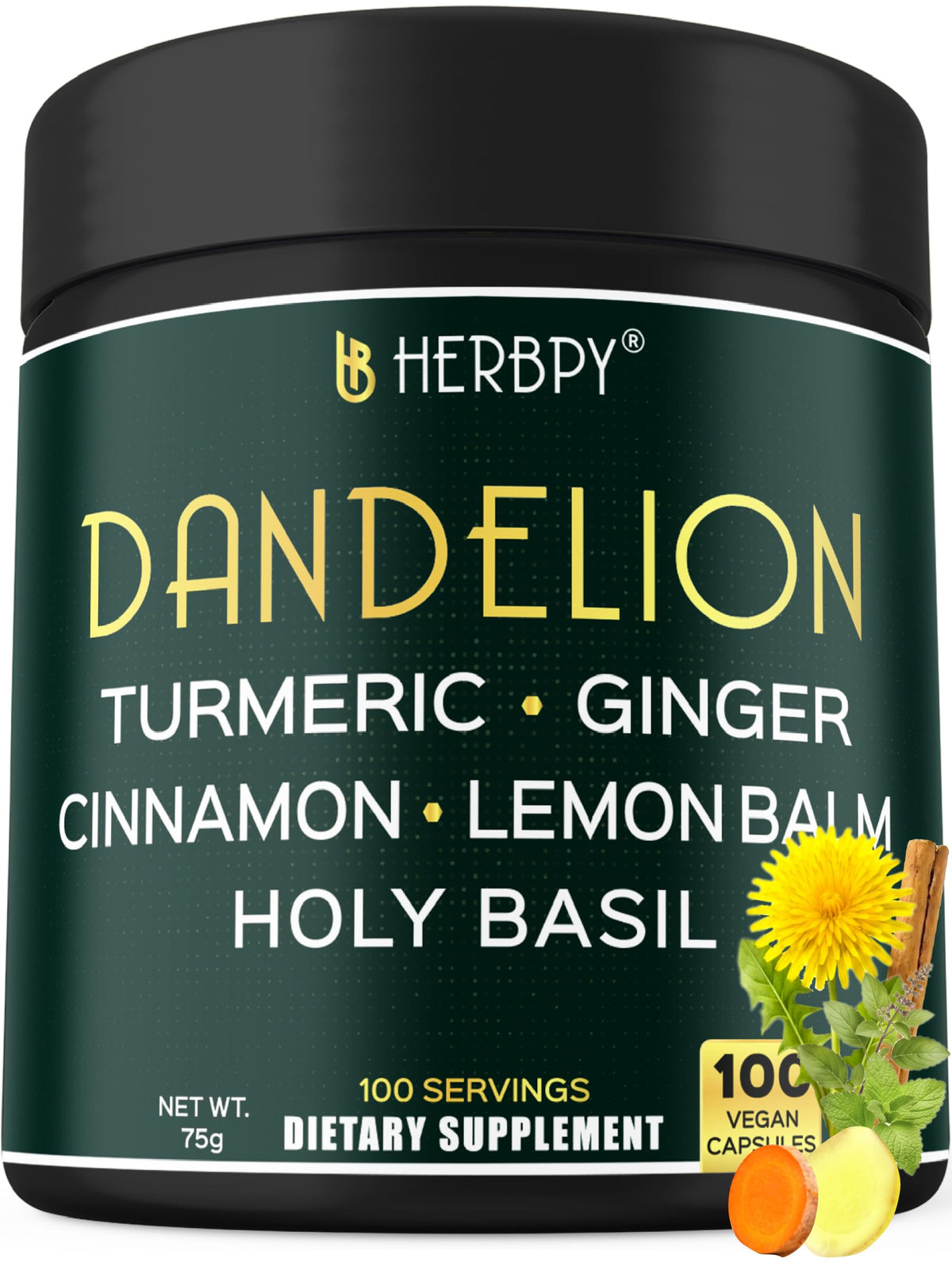 Pot de 100 capsules de racine de pissenlit Herbpy