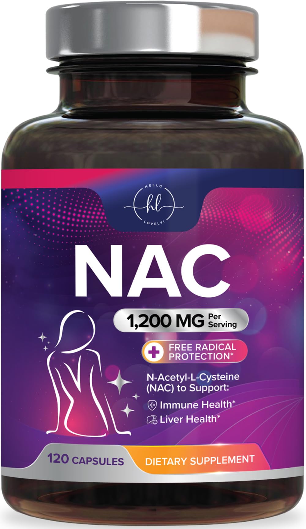 Pot de 120 gélules de NAC 1200 mg de Hello Lovely!