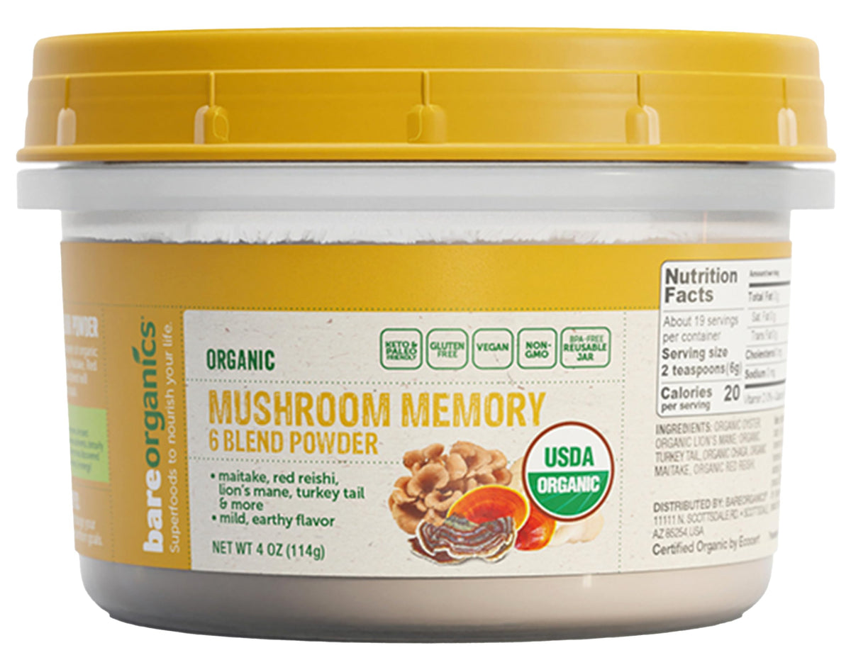 Pot de 180g de Poudre de Mélange Mémoire de BareOrganics avec étiquette recyclable