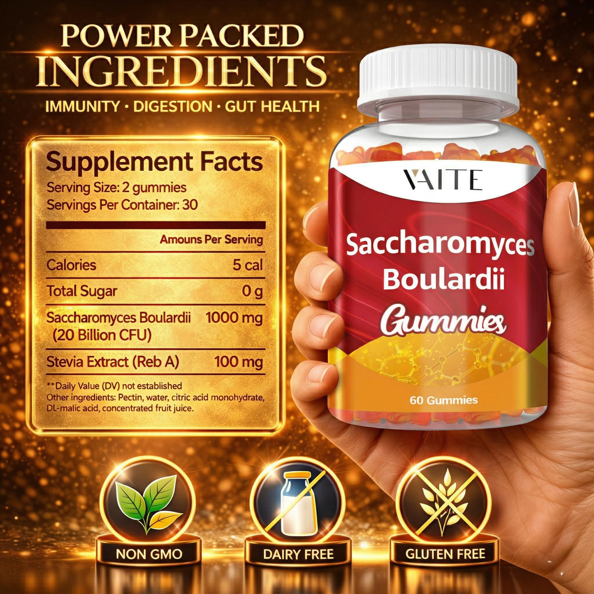 Pot de 60 gummies végétales VAITE Saccharomyces Boulardii