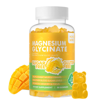 Pot de 90 gummies de magnésium glycinate Novomins au goût de mangue-ananas