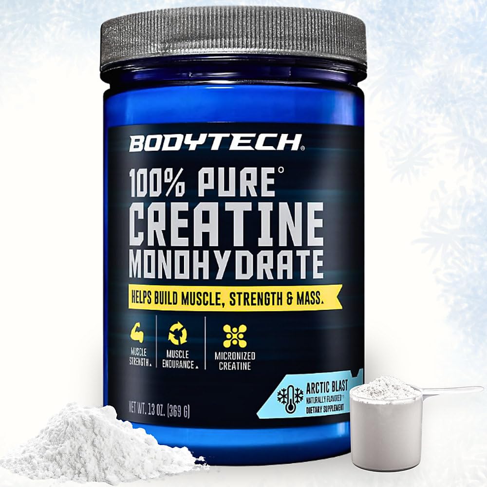 Pot de BodyTech Poudre de Créatine Monohydrate Pure 100% Arctic Blast 472g vue de face