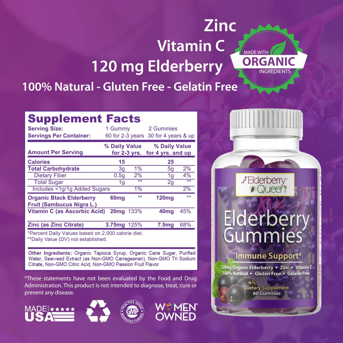 Pot de bonbons gélifiés Elderberry Queen bio avec étiquette
