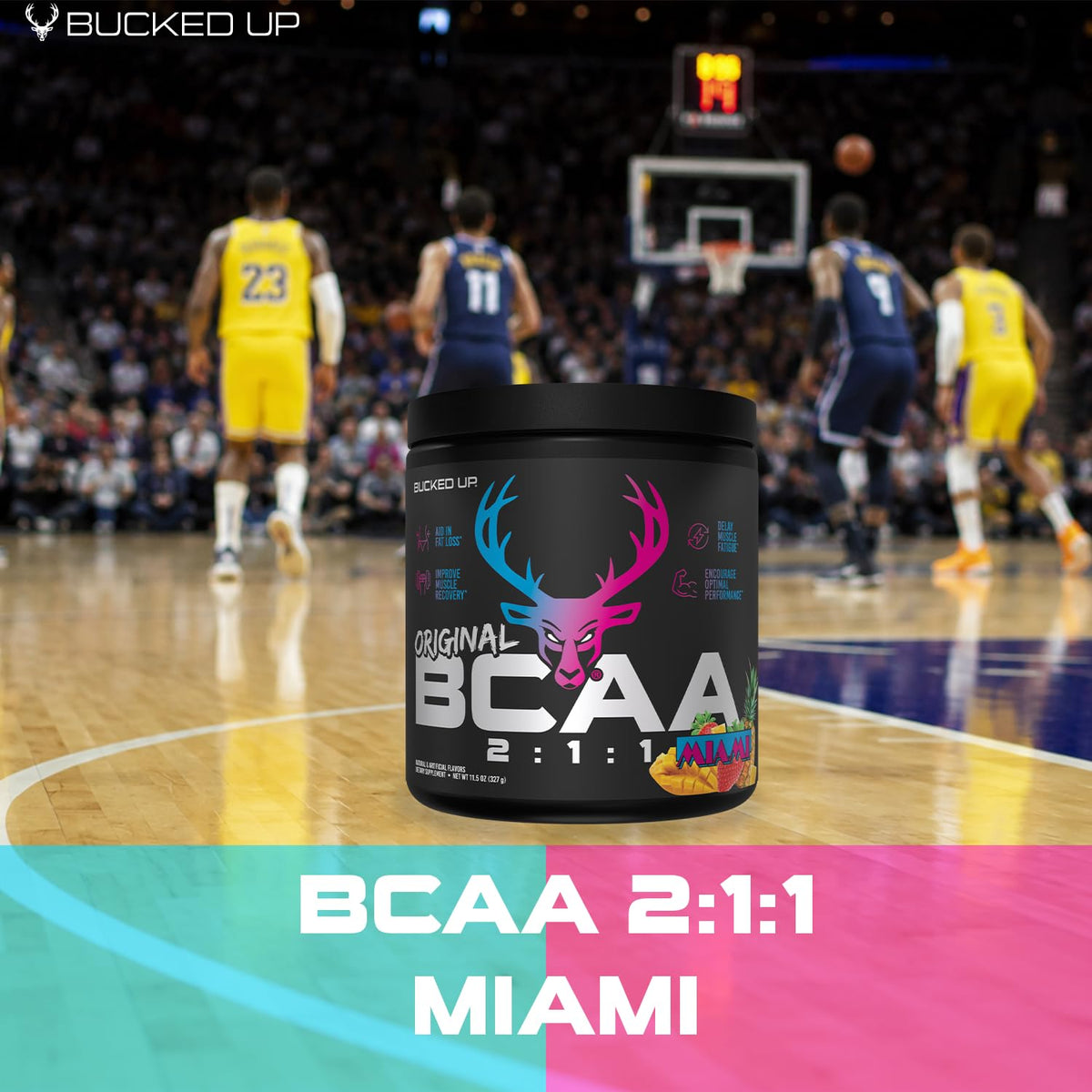 Pot de Bucked Up BCAA 2:1:1 sur un plan de travail