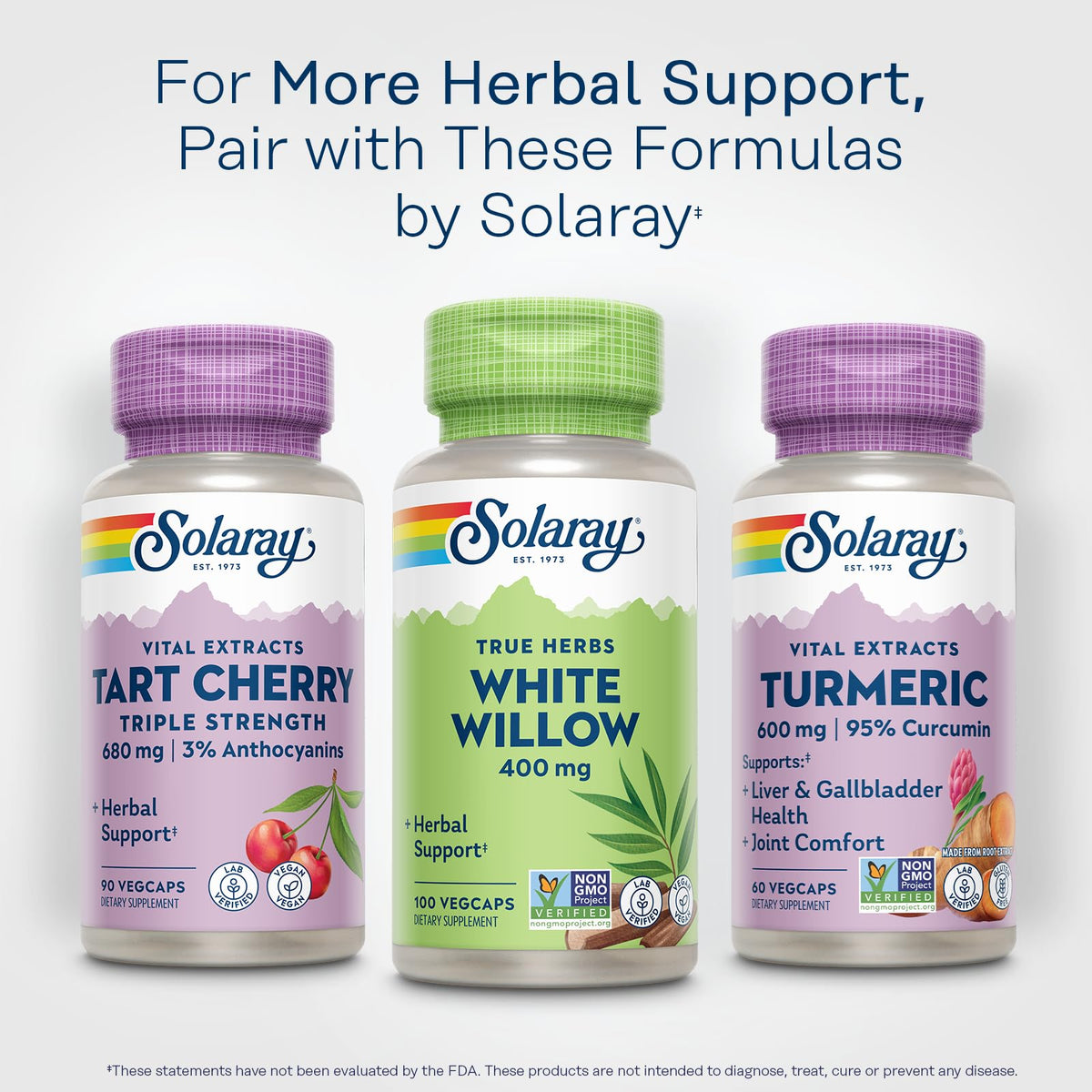 Pot de capsules d'écorce de saule blanc SOLARAY sur fond blanc