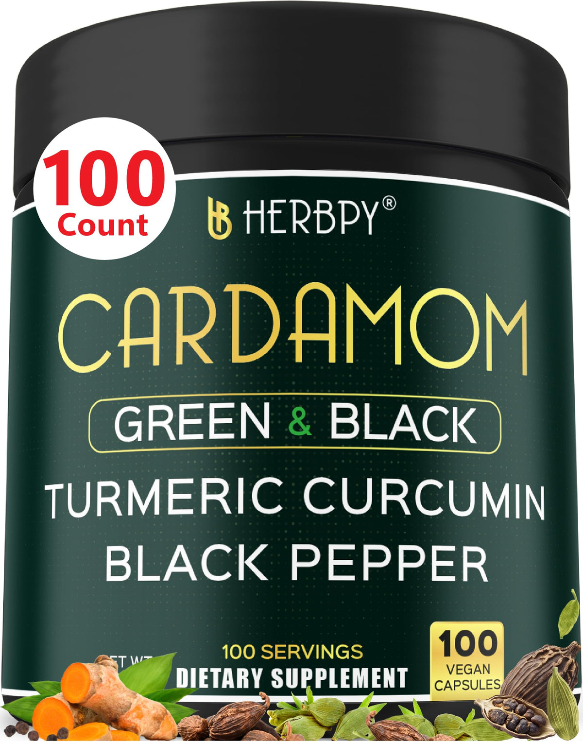 Pot de capsules de cardamome Herbpy 4-en-1 vue de face