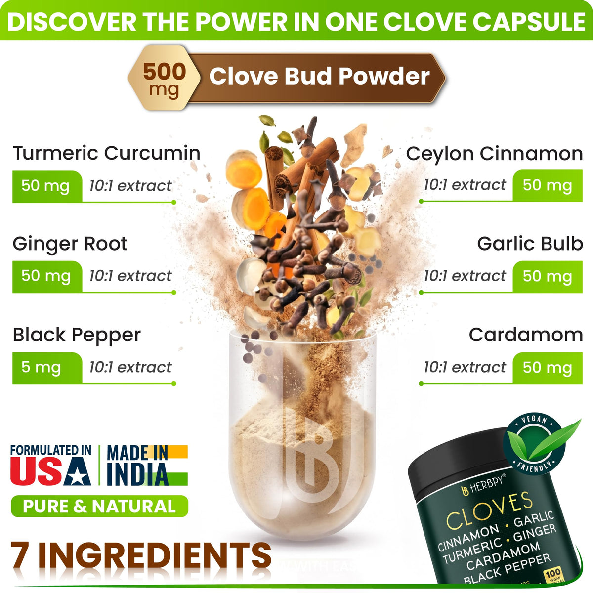 Pot de capsules Herbpy 7 en 1 500 mg avec étiquette