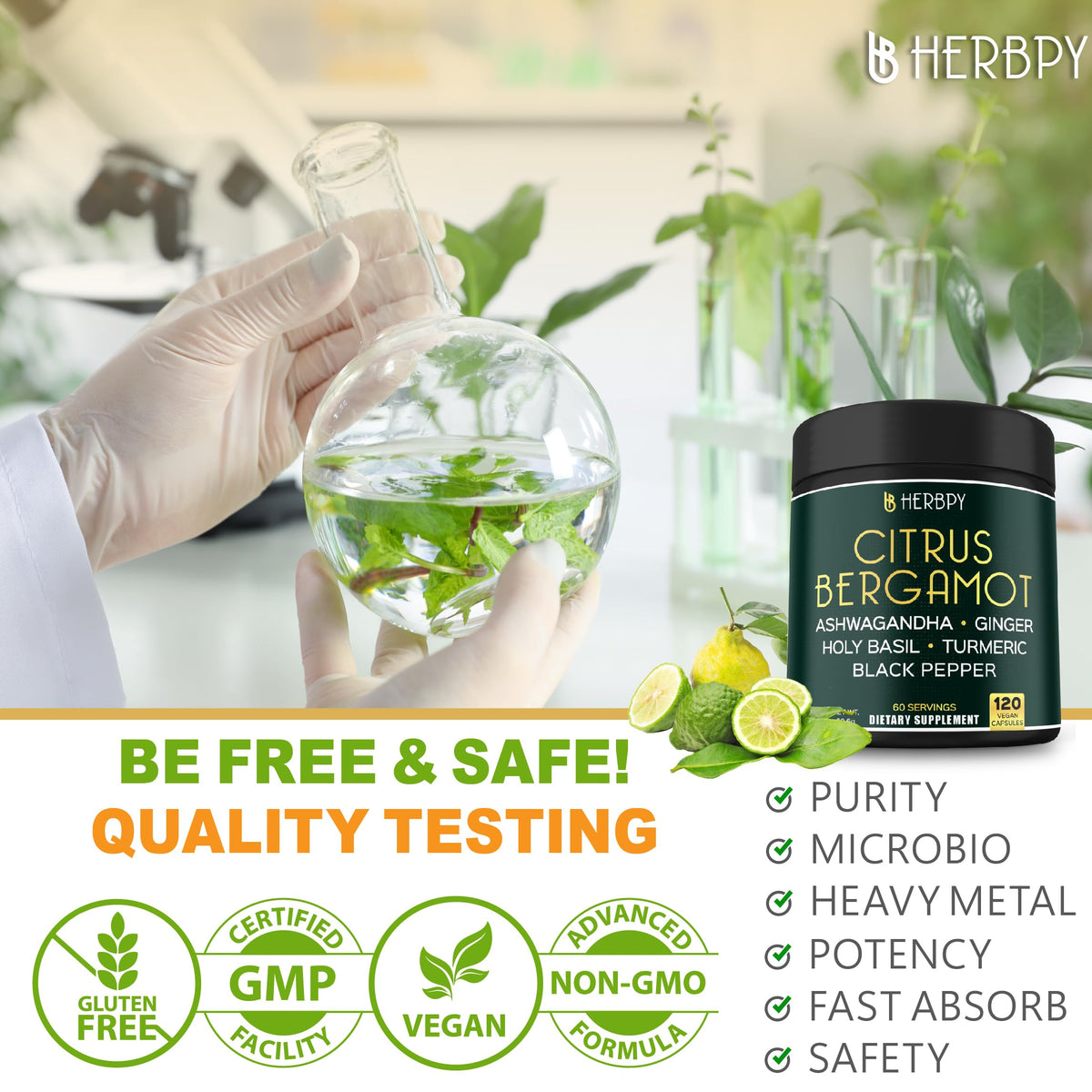 Pot de capsules Herbpy Citrus Bergamot ouvert avec capsules visibles