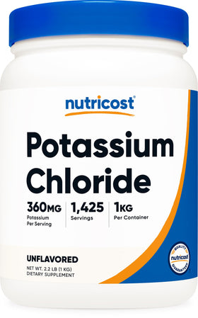 Pot de chlorure de potassium Nutricost 1kg vue avant