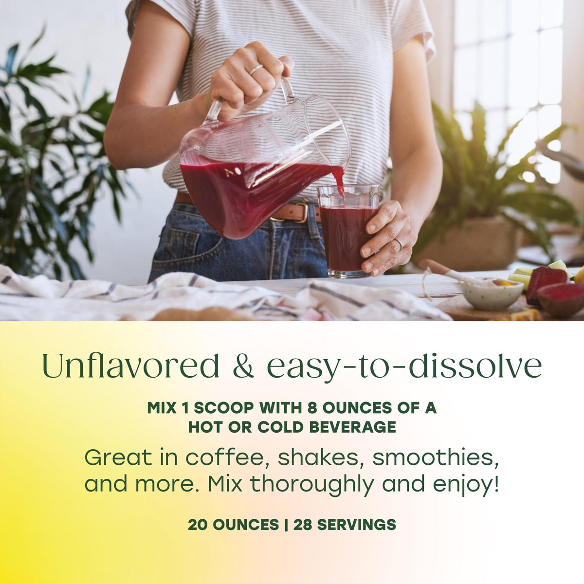 Pot de collagène MegaFood ouvert avec cuillère à l'intérieur