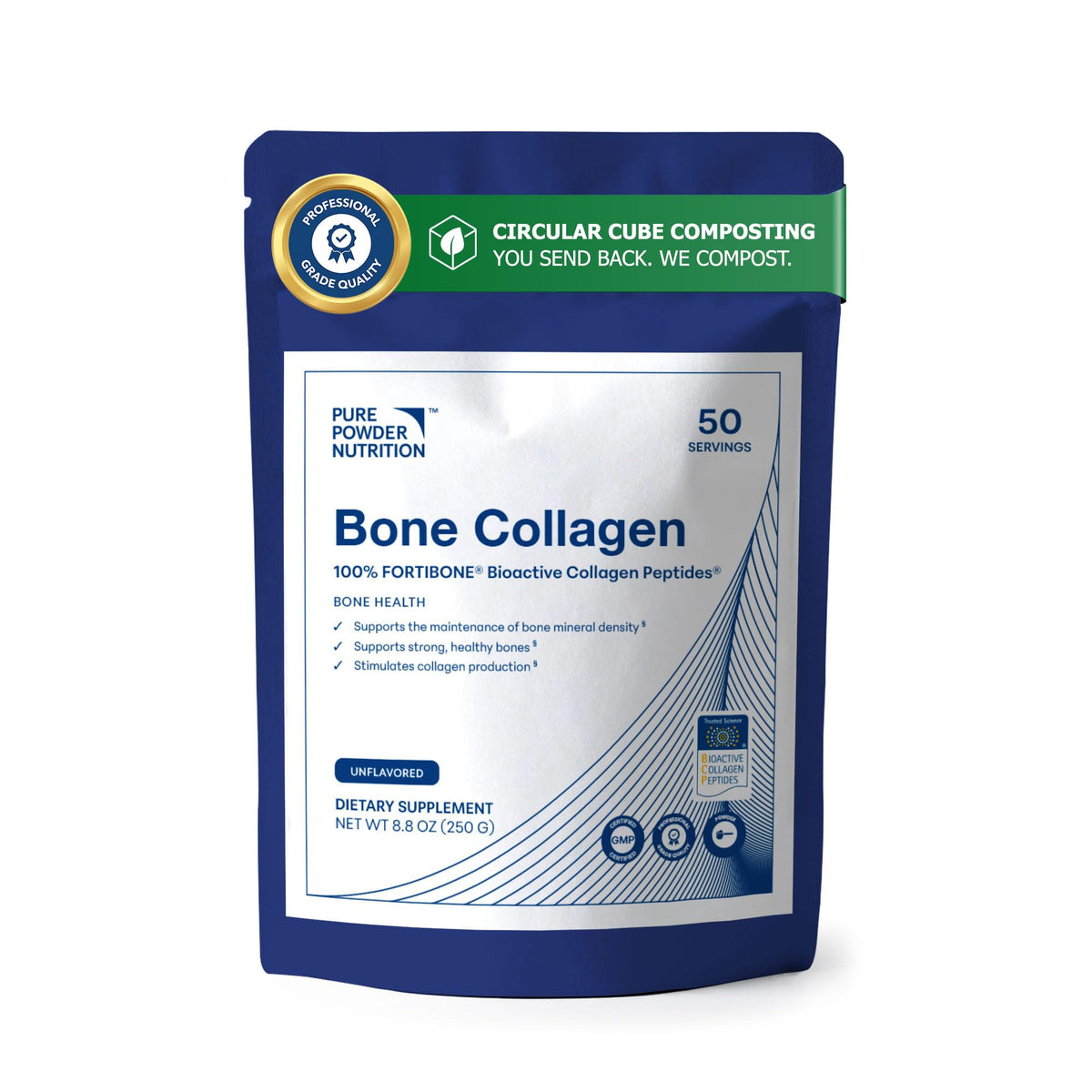 Pot de Collagène Osseux FORTIBONE Pure Powder Nutrition, 408g vue de face