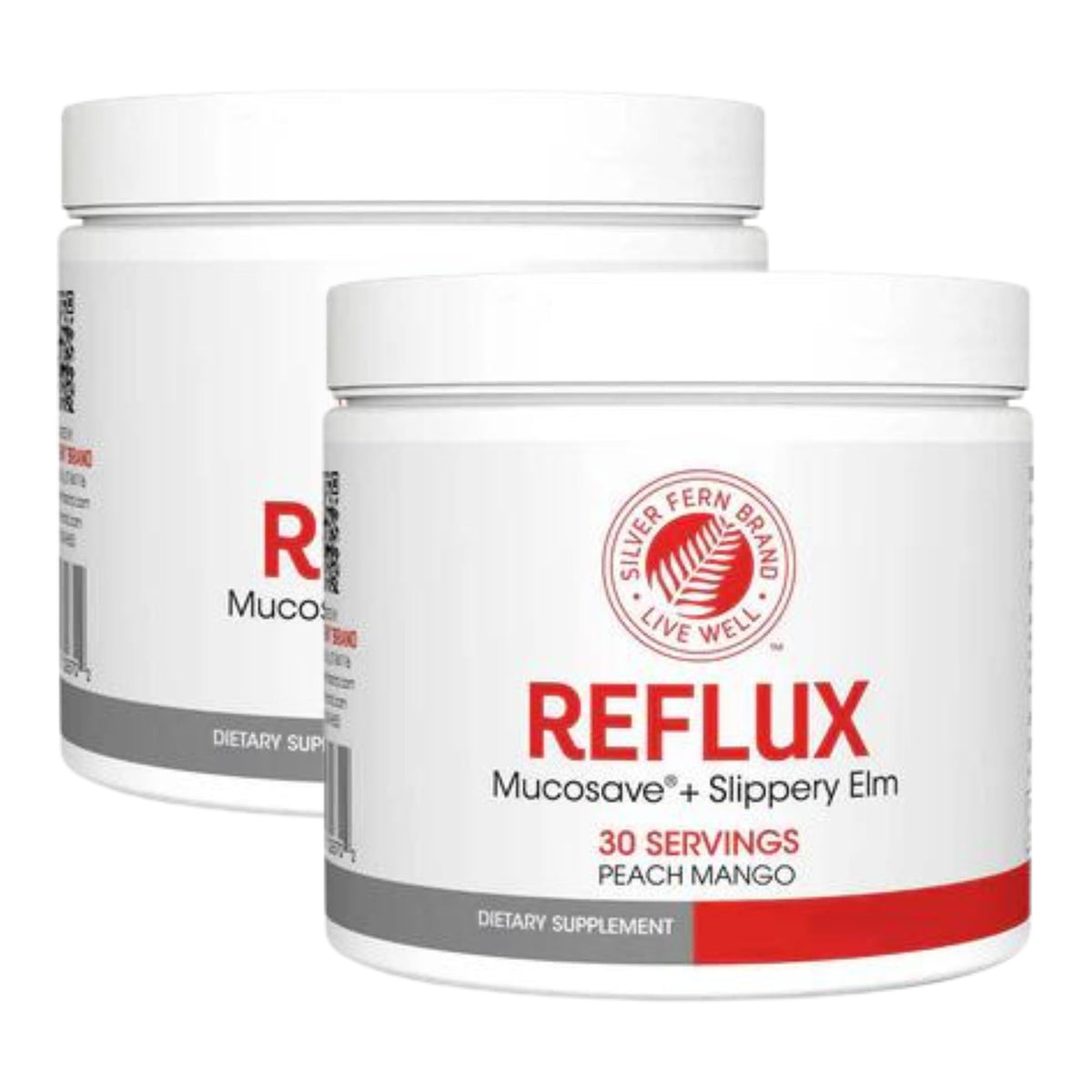 Pot de complément alimentaire Reflux Silver Fern avec saveur pêche mangue