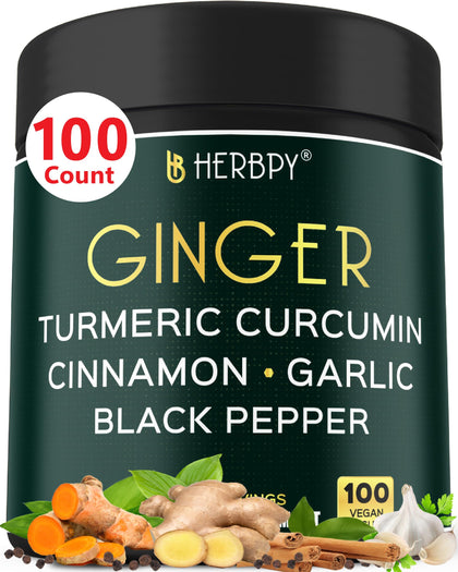 Pot de compléments Herbpy 5en1 Gingembre et Curcuma 100 capsules