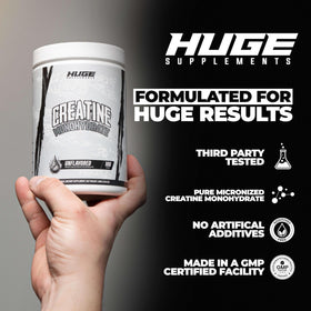 Pot de créatine monohydrate Huge Supplements avec dosette