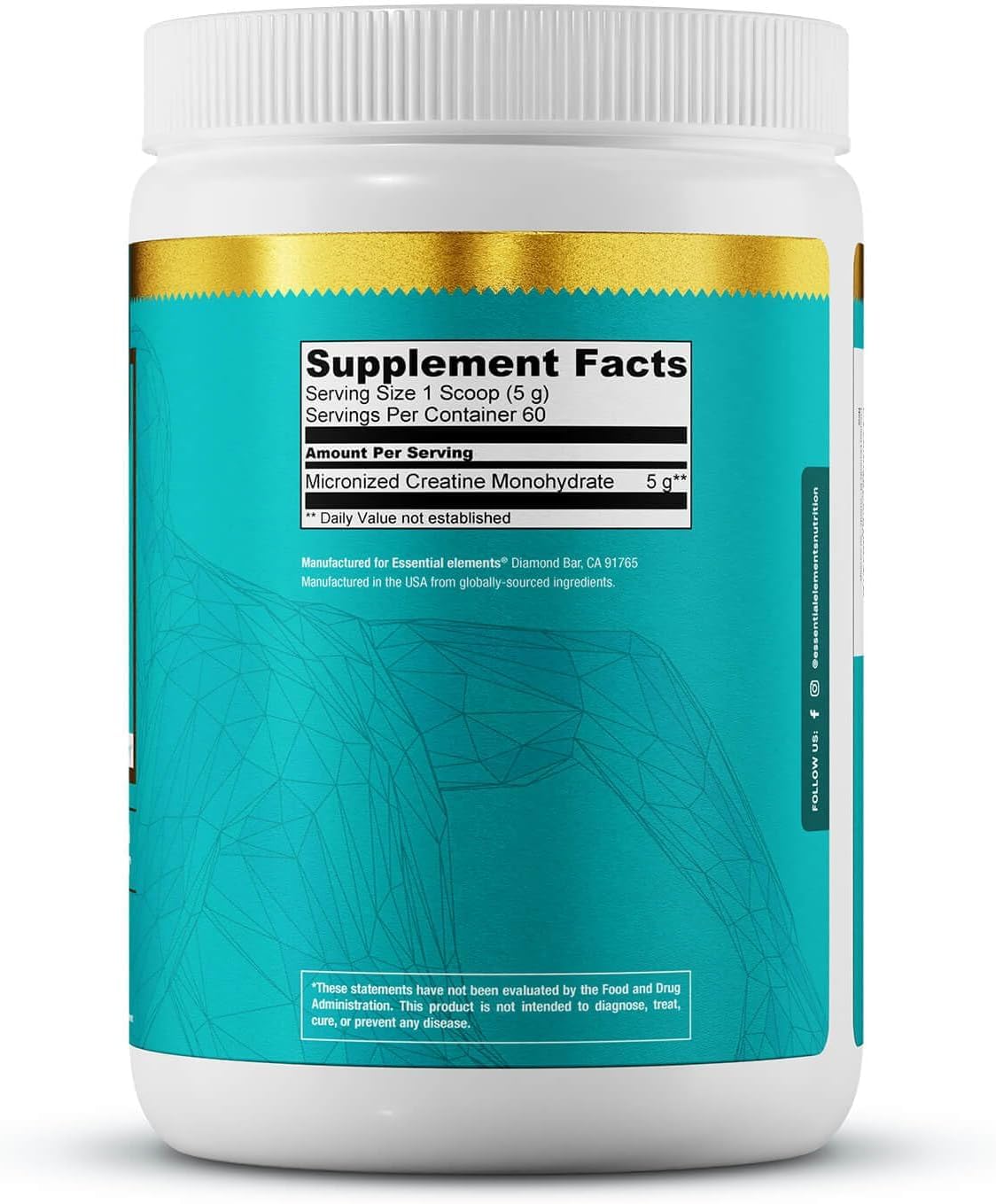 Pot de créatine monohydrate micronisée Essential Elements ouvert