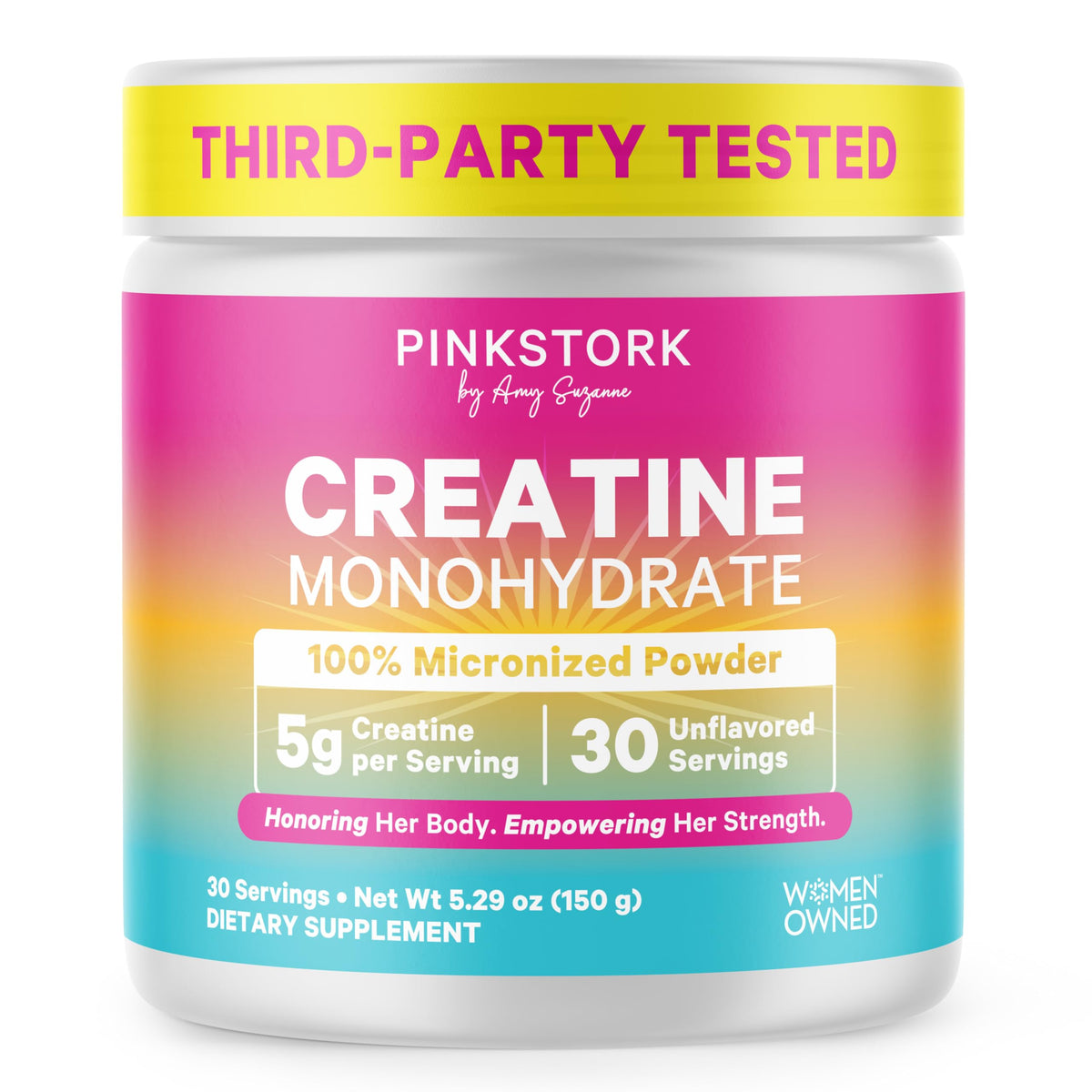 Pot de créatine monohydrate Pink Stork 222g vue de face