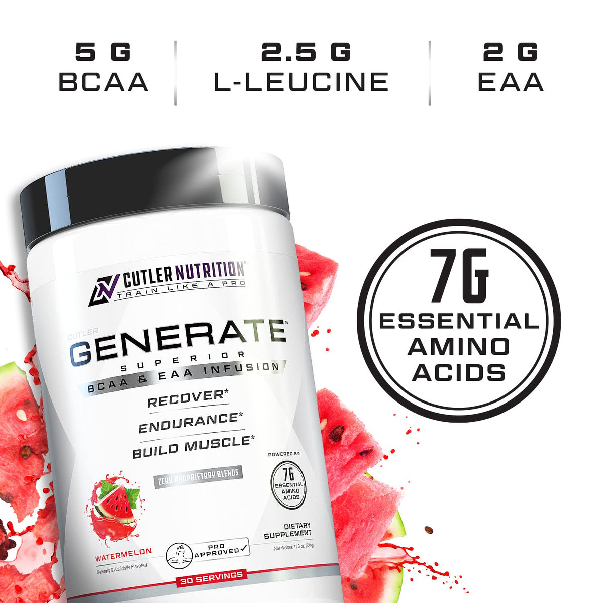 Pot de Cutler Nutrition Poudre EAA BCAA 30 Servings avec étiquette
